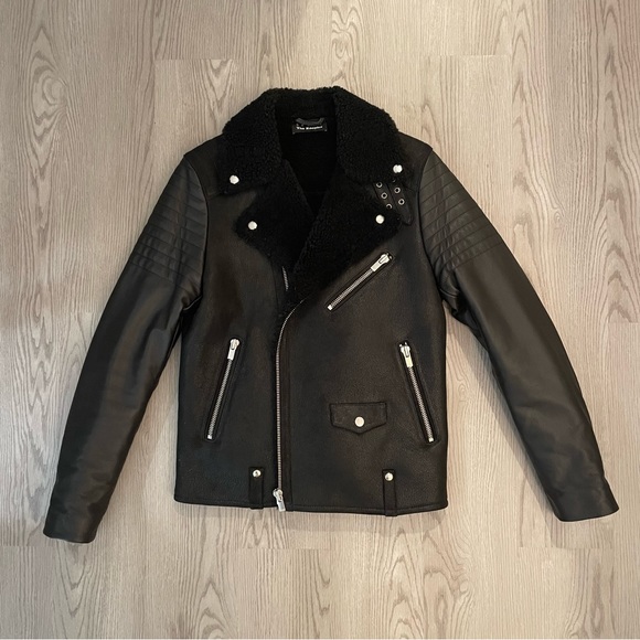 The Kooples Jackets & Blazers - The Kooples Real Shearling Leather Biker Jacket Black